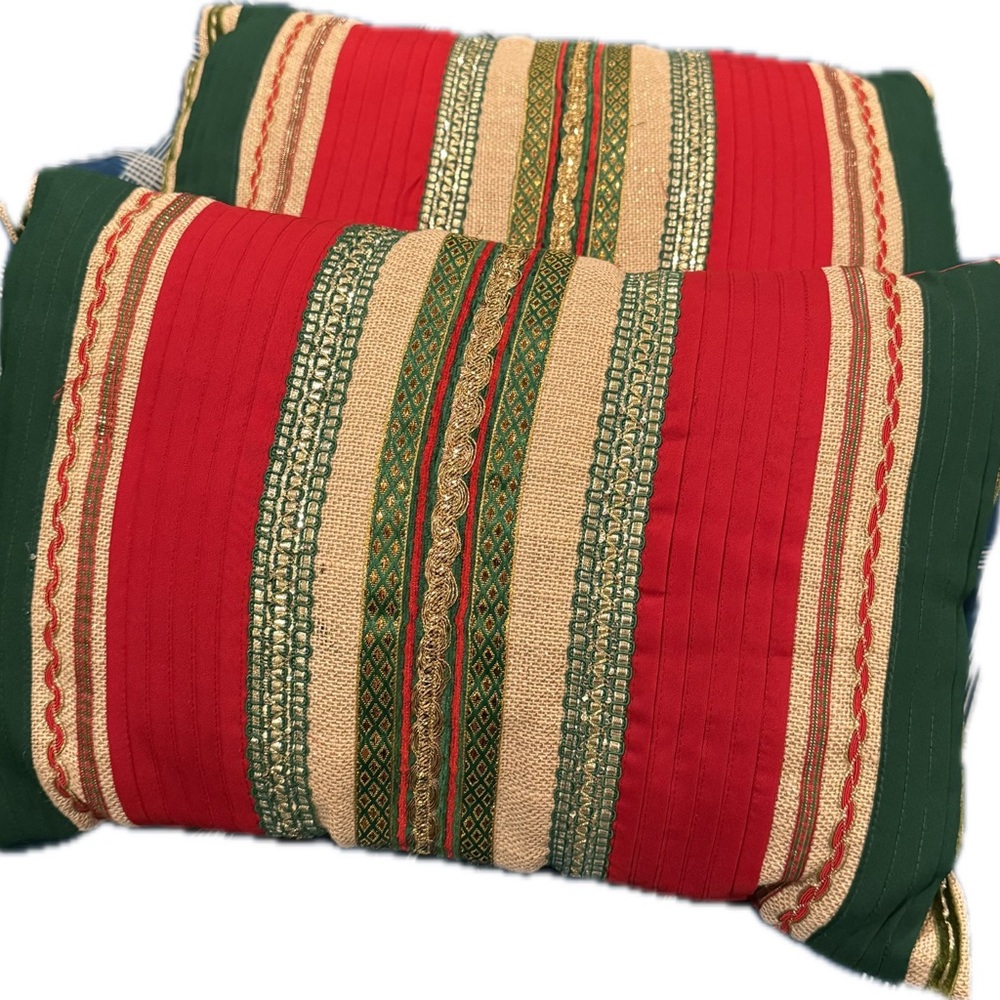 Pier 1 Red and Green Striped Holiday Pillows